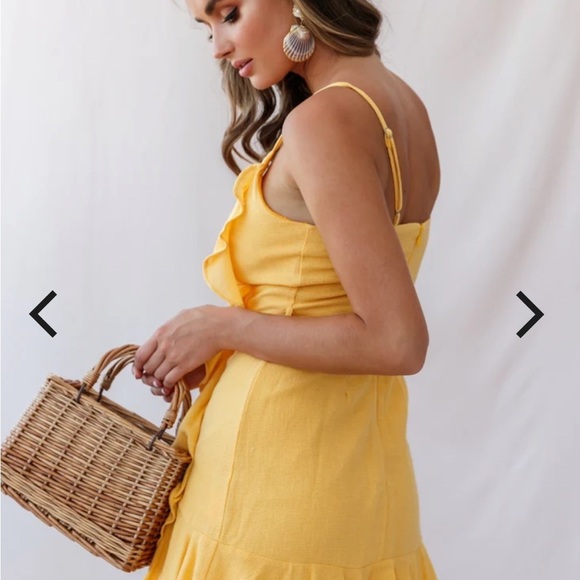 NWT Saints & Secrets Hart Flowy Chiffon Yellow Ruffle Mini Dress Yellow Sz Large - Picture 3 of 12